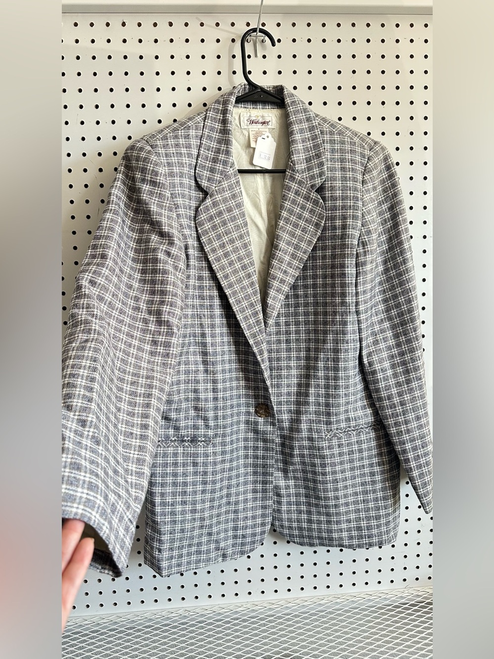 Gray Plaid Single-Button Blazer